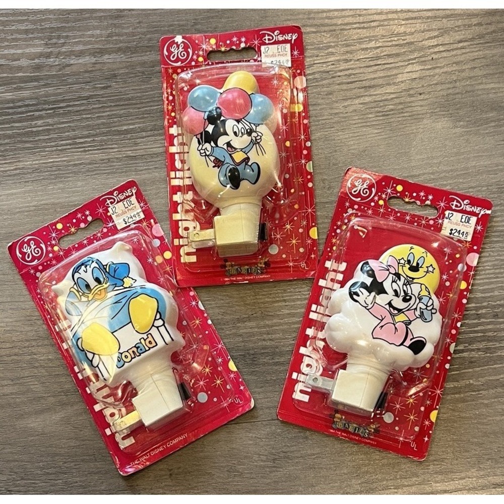 Vintage GE Disney Nightlights Set of 3 Baby Mickey, Minnie And Donald Duck 1990